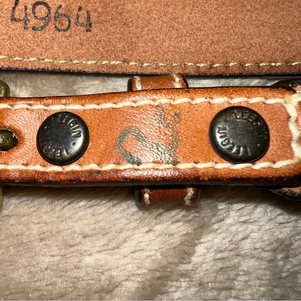 LeeGin Genuine Leather Western Stitched Belt Brown Size 32 - Picture 5 of 6